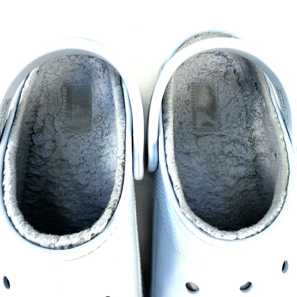 Crocs Classic Lined Mens 9 Womans 11 Faux Fur Slip On Clog Sandal Light Blue